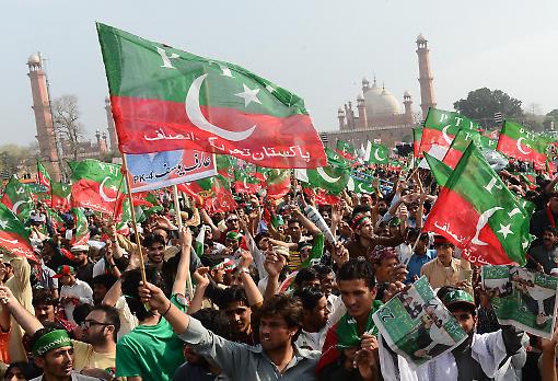 PTI supporters attend Imran Khan's rally in Lahore, 23 March.